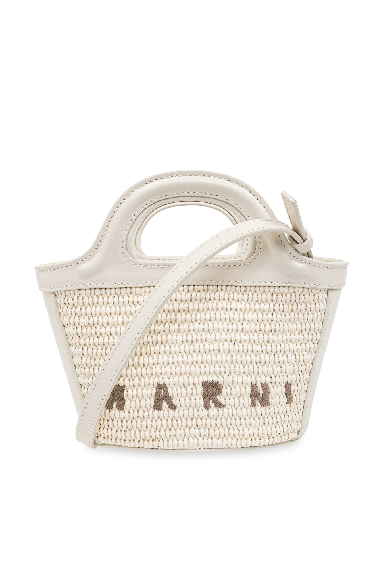 MARNI TROPICALIA BAG SMALL ホワイト Tropicalia Micro Bag in ivory leather and raffia-effect